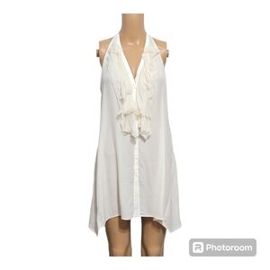 Vince Ivory Silk Blend Ruffled Button Down Tank Top